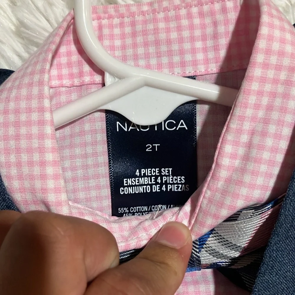 Nautica Kids Pink Shirt with Blue Vest and Bow Tie